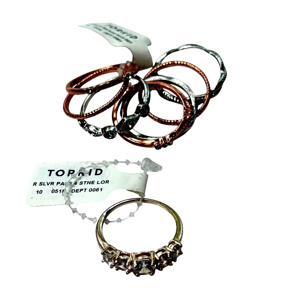 Torrid Rings Pave 4 Stone + Multi Textured Pave Set Silver Rose Gold‎ Size 10